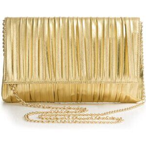 Women's Golden  Cocktail Prom Wedding Handbags Pleated Flap with Zipper